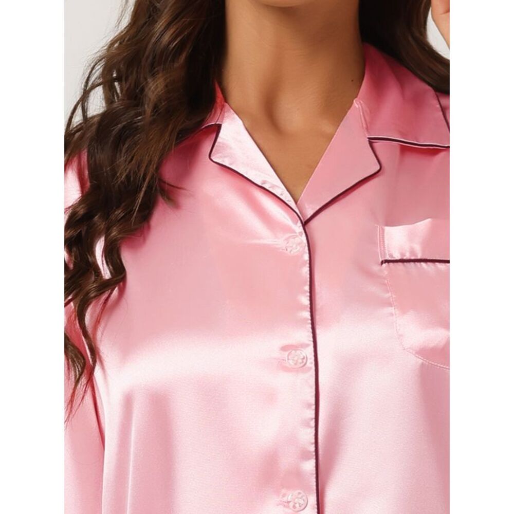 Women's Pajama Sets Sleepwear Button Down Soft Night Suit Lounge Light Pink - Picture 4 of 5